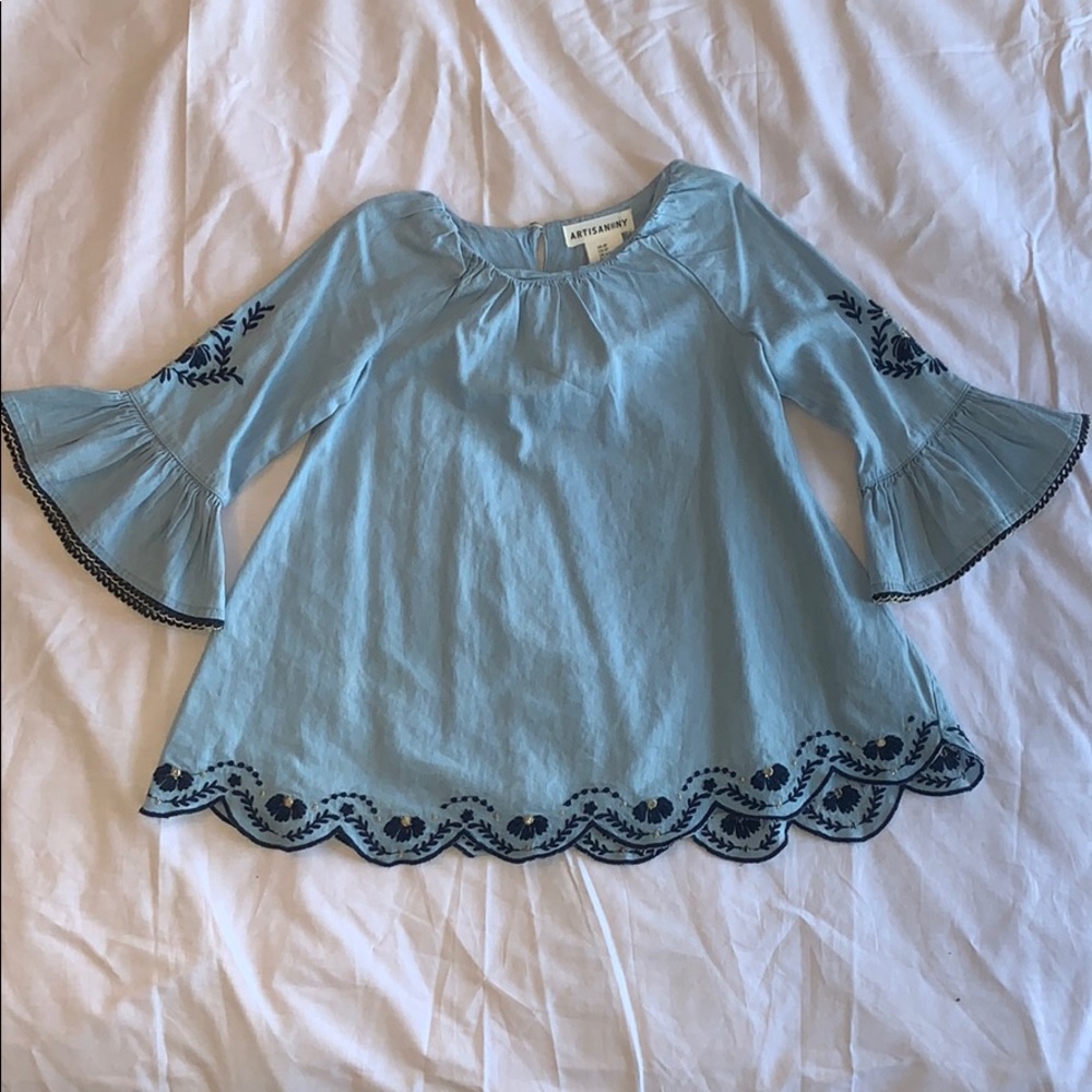 Toddler Girl Jean Embroidered Long Dress Shirt